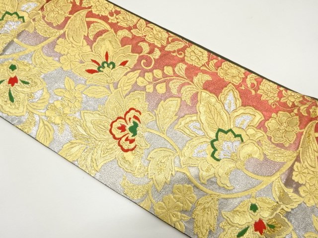 JAPANESE FUKURO OBI FOR FURISODE / WOVEN CHINESE FLOWER / ARTIST WORK